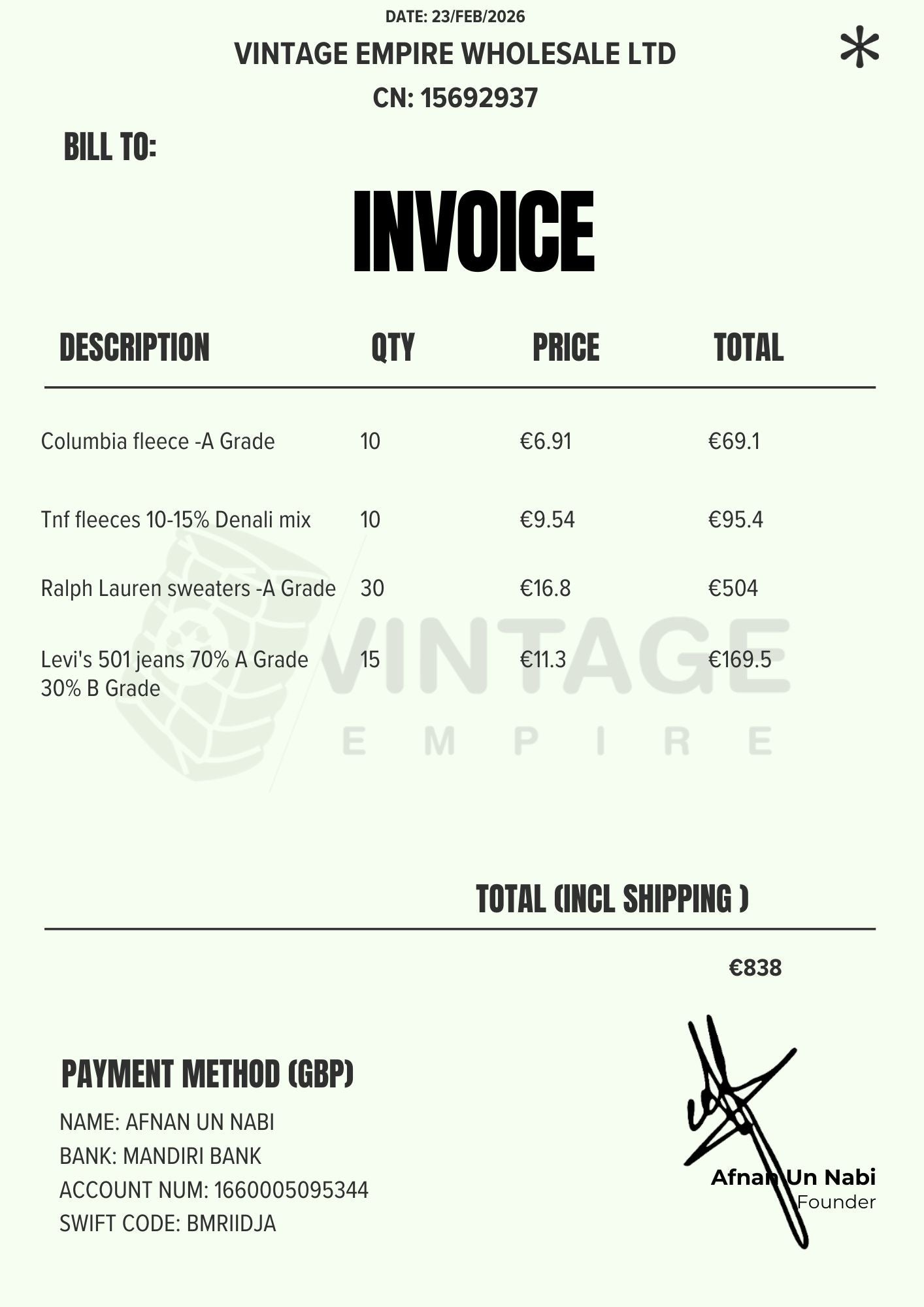 CUSTOM ORDER 84 Vintage Empire Wholesale