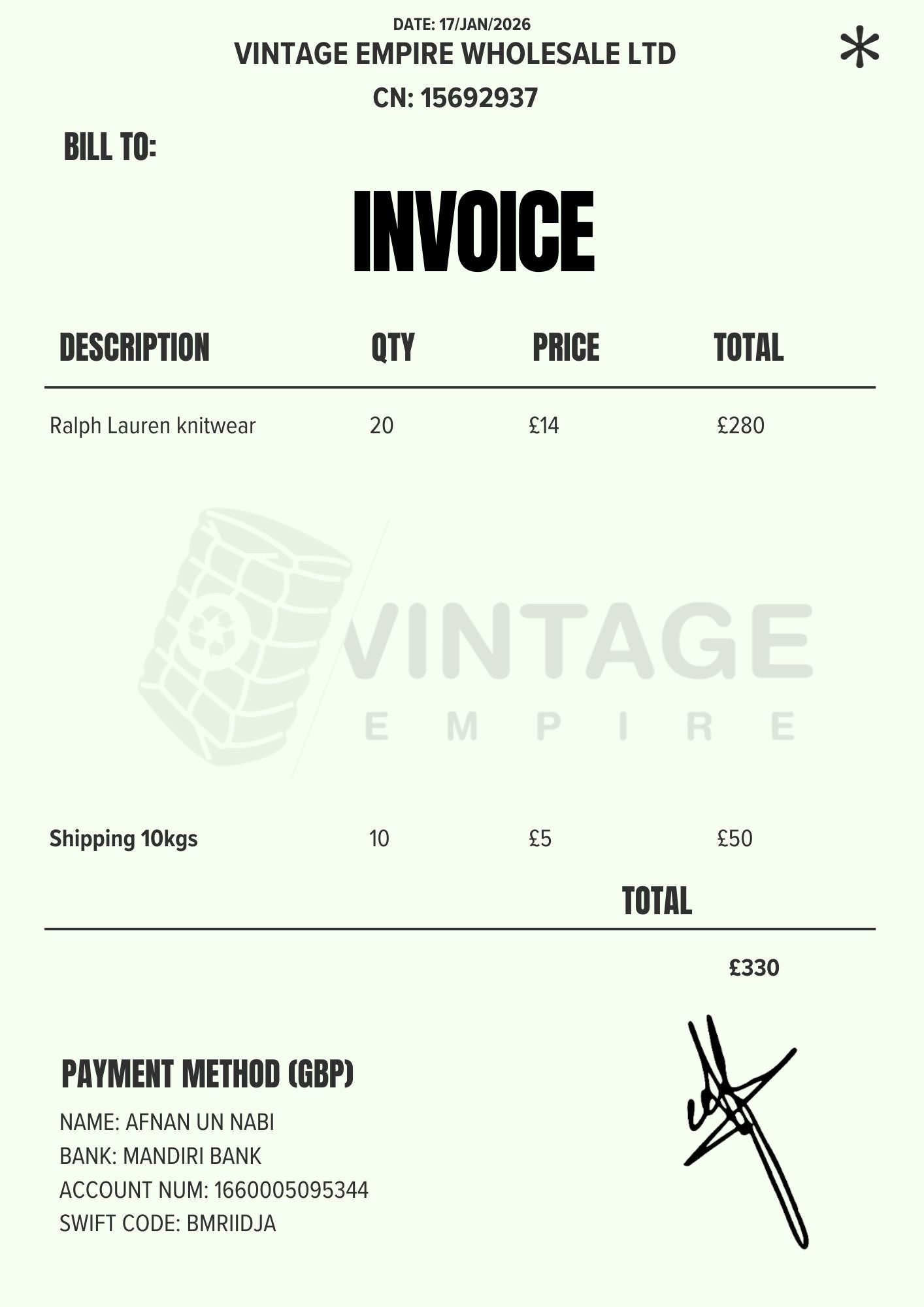 CUSTOM ORDER 64 Vintage Empire Wholesale