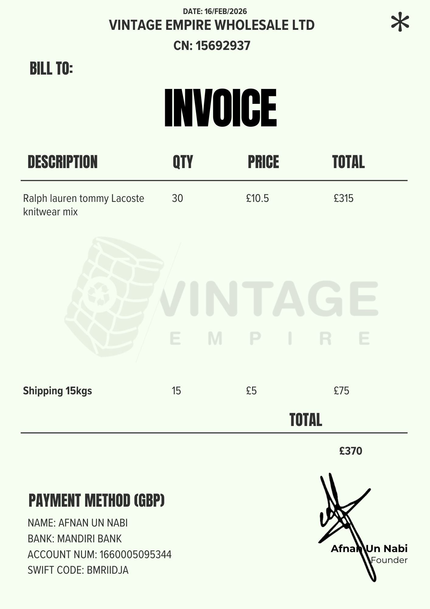 CUSTOM ORDER 81 Vintage Empire Wholesale