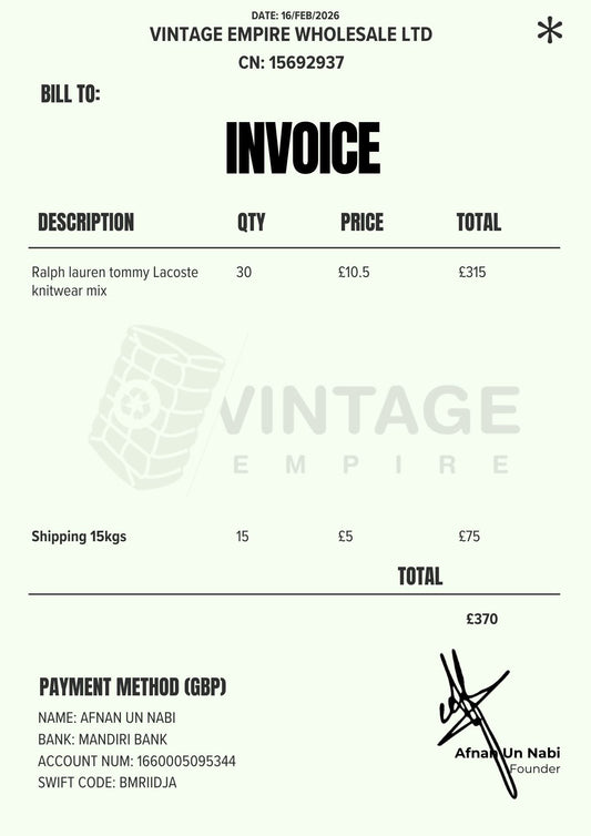 CUSTOM ORDER 81 Vintage Empire Wholesale