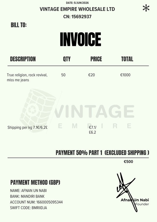CUSTOM ORDER 199 Vintage Empire Wholesale