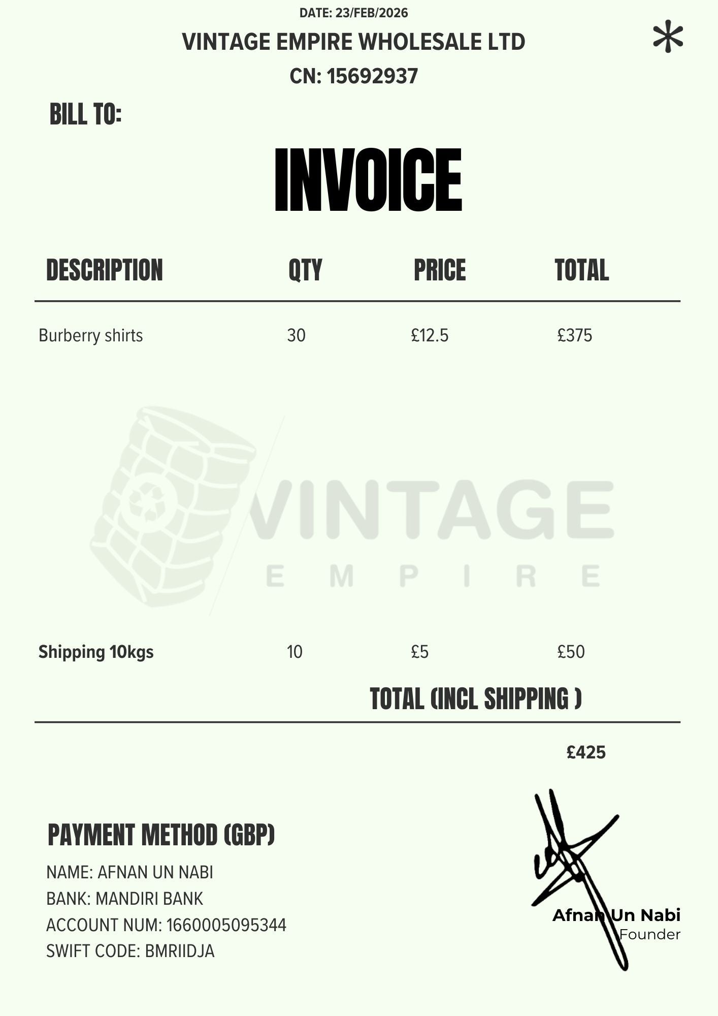 CUSTOM ORDER 82 Vintage Empire Wholesale