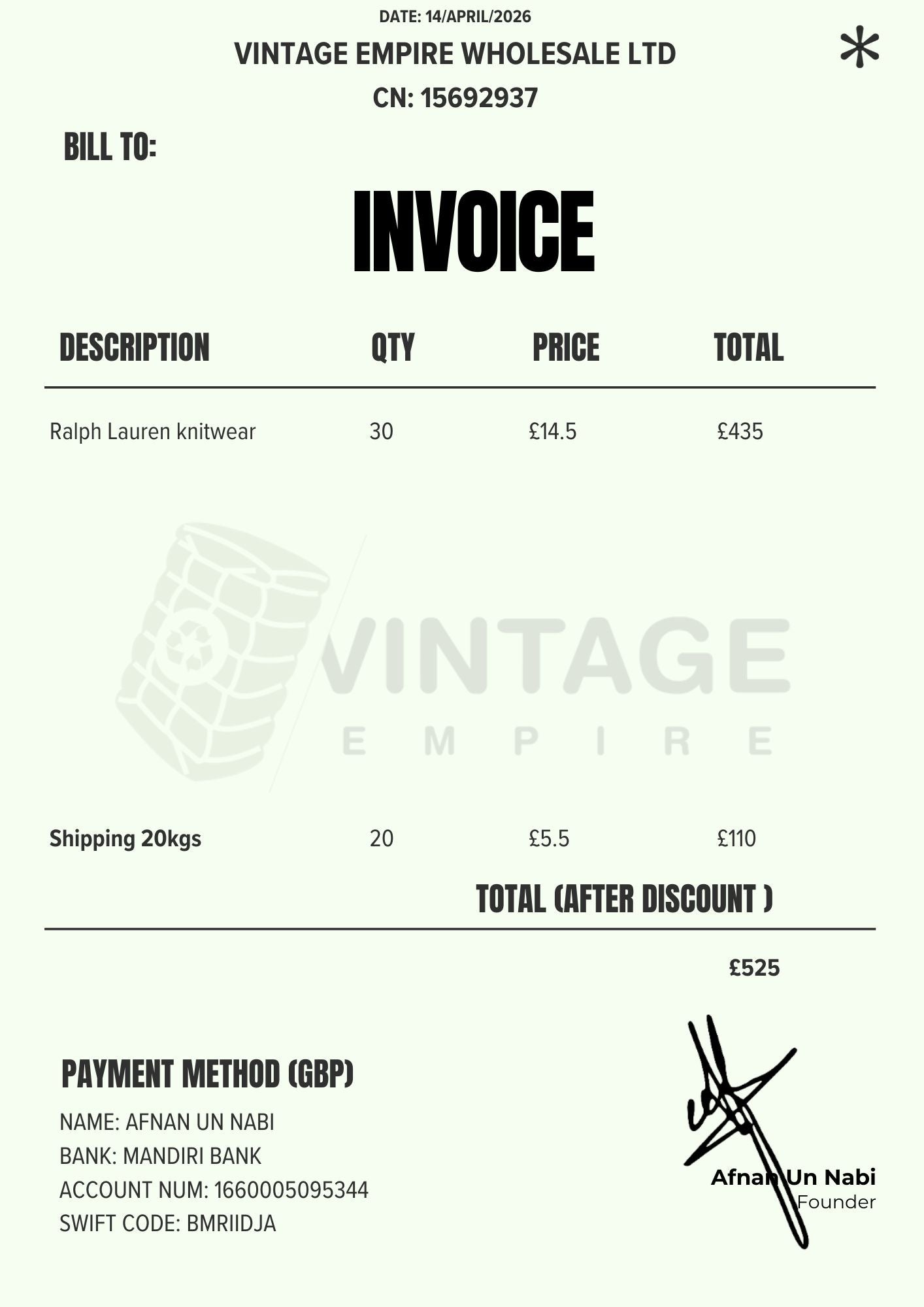 CUSTOM ORDER 92 Vintage Empire Wholesale