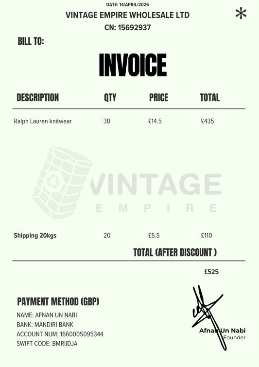 CUSTOM ORDER 92 Vintage Empire Wholesale