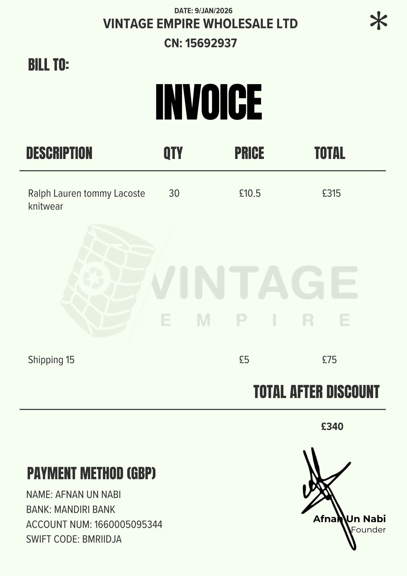 CUSTOM ORDER 65 Vintage Empire Wholesale